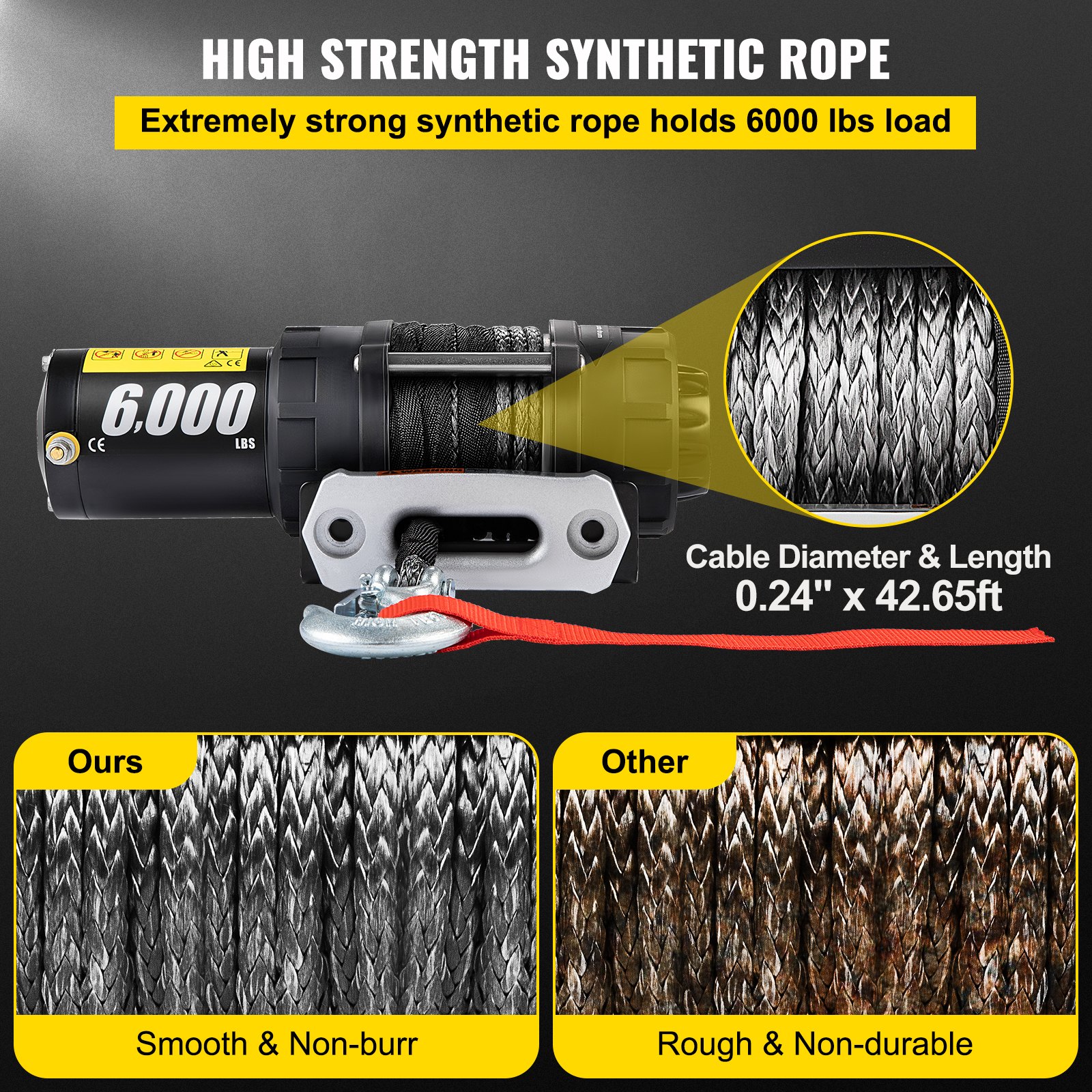 Cabrestante de camión, cabrestante eléctrico 6,000LBS Cabrestante de potencia 12V DC Motor para UTV, ATV, Jeep
