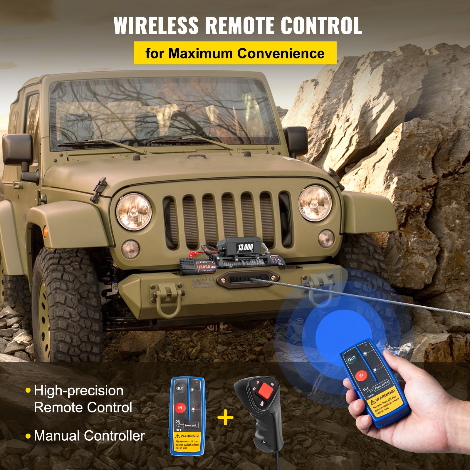 VEVOR Truck Winch 13000lbs Cabrestante eléctrico 26m / 85ft Cable Acero 12V Power Winch Jeep Winch con control remoto inalámbrico y potente motor para UTV ATV y Jeep Truck y Wrangler en Car Lift