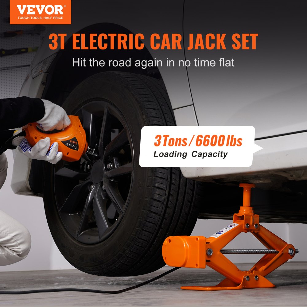 Gato eléctrico VEVOR de 3 toneladas/6600 lb con tijera y llave de impacto eléctrica, 12 V, doble asiento y control remoto, portátil para sedán, SUV y cambio de neumáticos de camión.