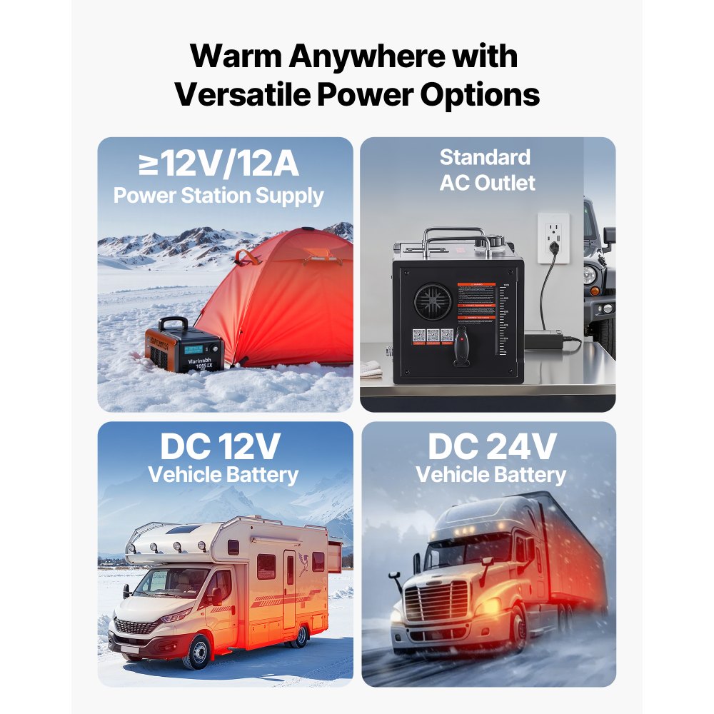 Calefactor diésel VEVOR, 8 kW, 12 V/24 V CC, calefactor de aire diésel portátil todo en uno con control por aplicación Bluetooth, control remoto y pantalla LCD, tanque de combustible de 1,9 galones para camiones, furgonetas, autocaravanas, caravanas y garajes.