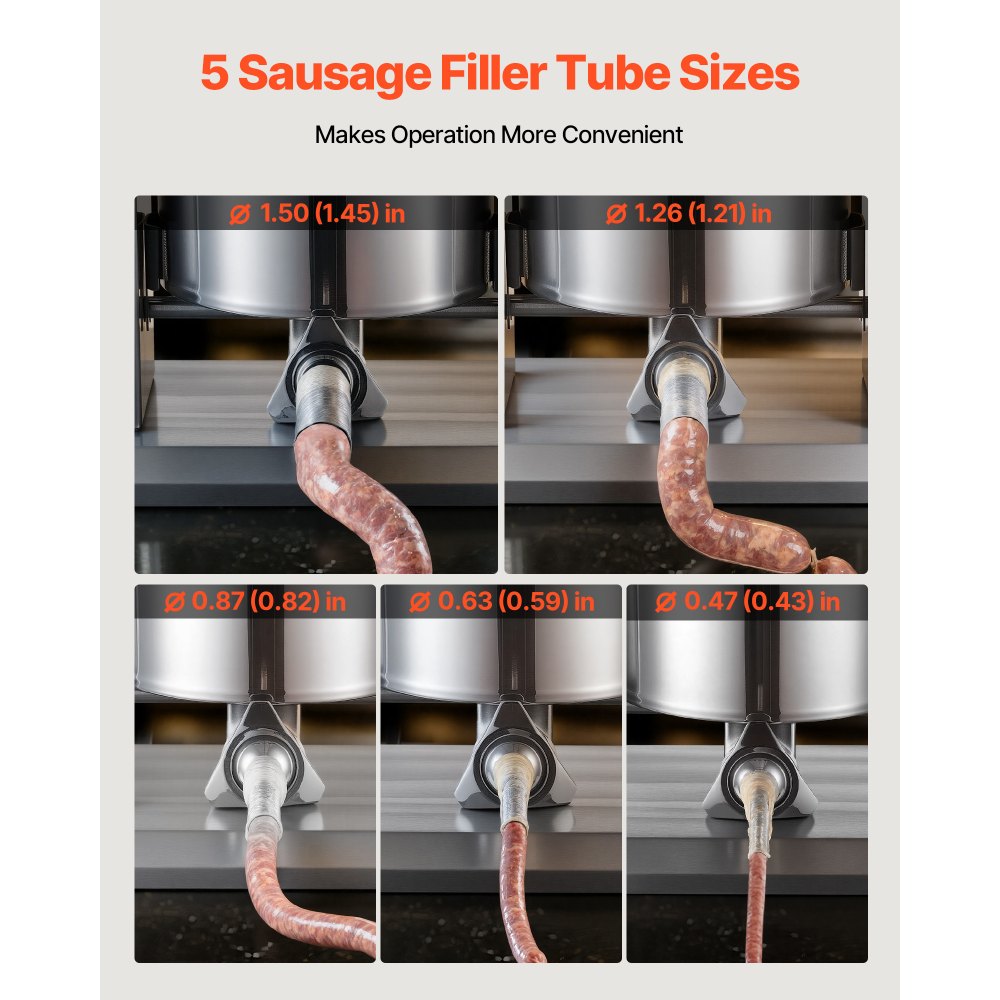 Embutidora eléctrica VEVOR, 25 litros / 25 libras, embutidora vertical de carne, control de velocidad continuo y pedal, embutidora de salchichas de alta resistencia de acero inoxidable con 5 tubos de embutido, para uso comercial y doméstico.