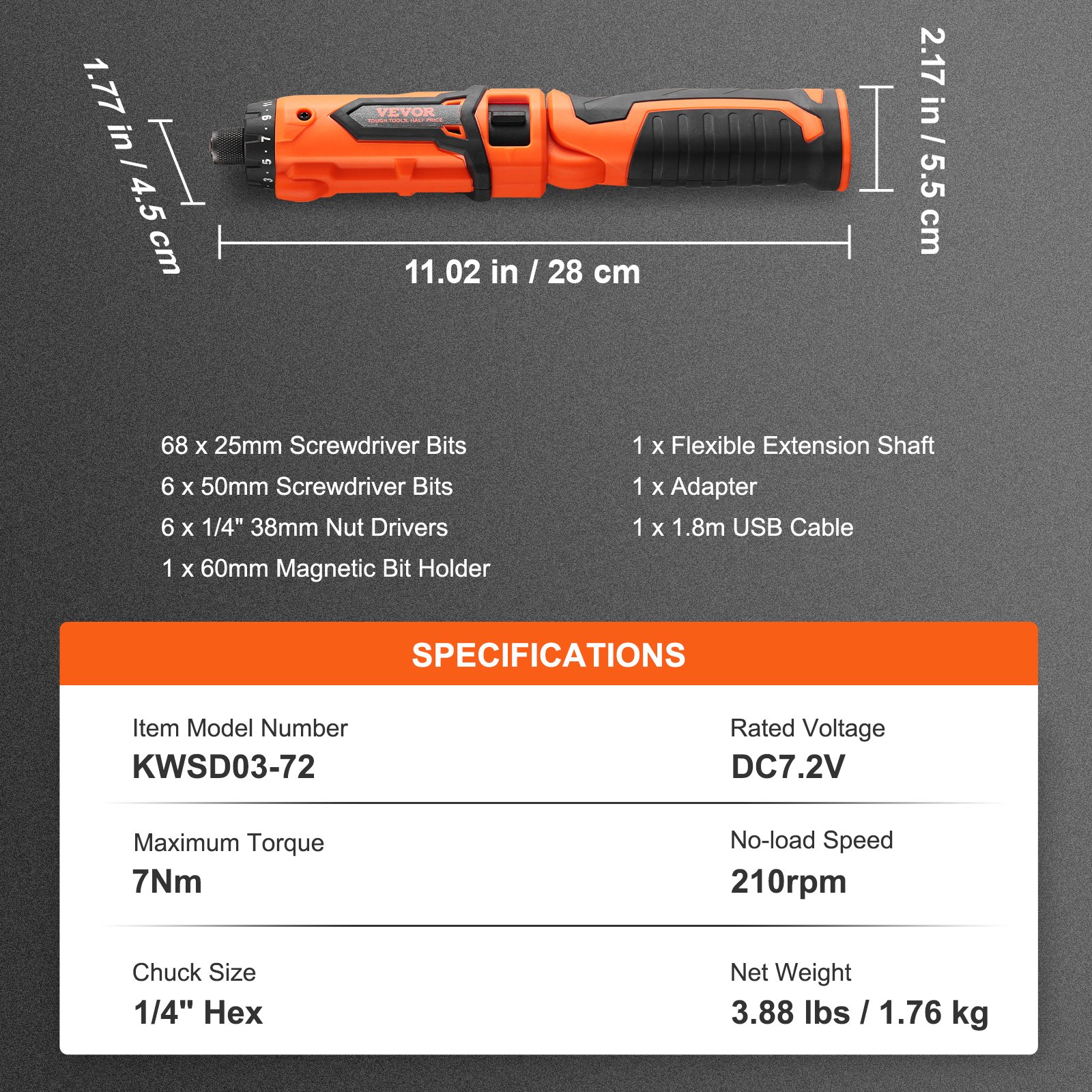 VEVOR Destornillador Inalámbrico, 8V 7Nm Destornillador Eléctrico Juego Recargable con 82 Kit de Accesorios y Cable de Carga, Luz LED Manija de Doble Posición, Destornilladores de Tuercas Soporte Magnético para Puntas Kit de Herramientas Reparación en el Hogar