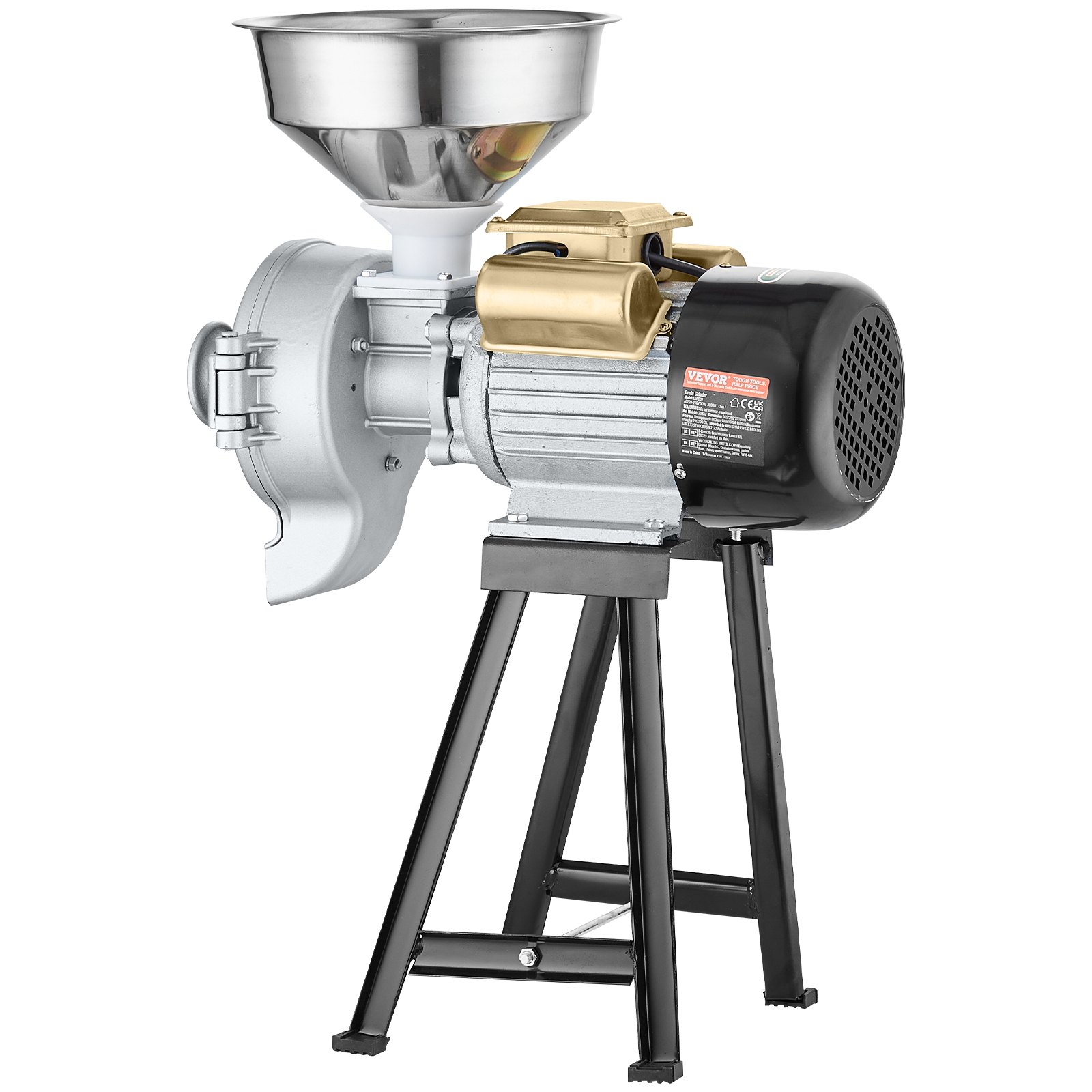 Molinillo eléctrico de granos VEVOR, 3000 W, para especias, comercial, con embudo, para polvo de espesor ajustable, para harina de alta resistencia, para cereales y trigo, para uso en seco y húmedo.