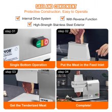 VEVOR Ablandador de carne comercial, herramienta de cocina de acero inoxidable resistente con mango, pinza para carne y cepillo de limpieza, máquina ablandadora de carne eléctrica de 450 W para carne de res, pavo, pollo, cerdo y pescado