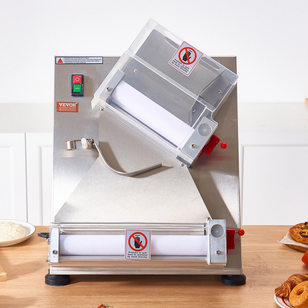 VEVOR Laminadora de masa para pizza, prensa comercial automática para pizza de 3-12 pulgadas, rodillo de masa eléctrico de 370 W 260 por hora, máquina de masa de espesor ajustable de acero inoxidable, para equipos para hacer pasta