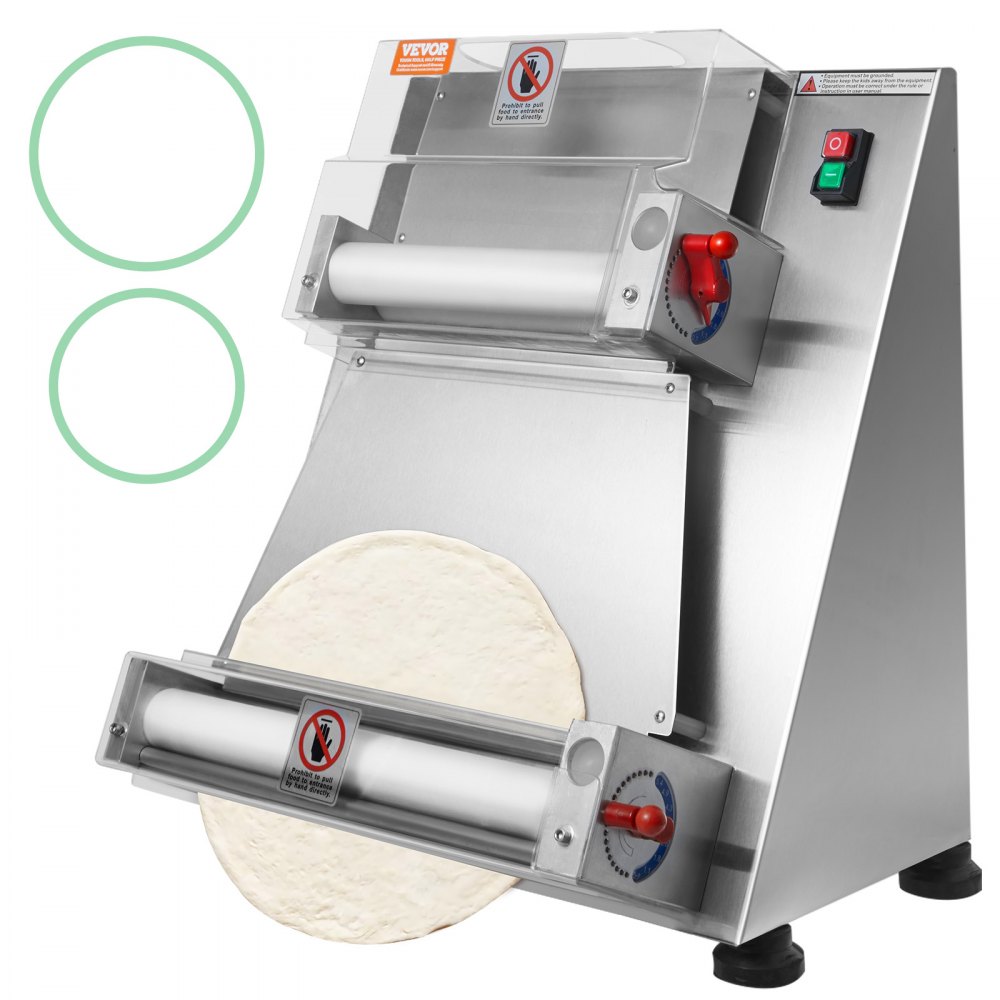 VEVOR Laminadora de masa para pizza, prensa comercial automática para pizza de 3-15 pulgadas, rodillo de masa eléctrico de 390 W 260 por hora, máquina de masa de espesor ajustable de acero inoxidable, para equipos para hacer pasta