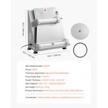 Rodillo laminador de masa para pizza de 16 pulgadas, prensa de masa comercial semiautomática de 390 W