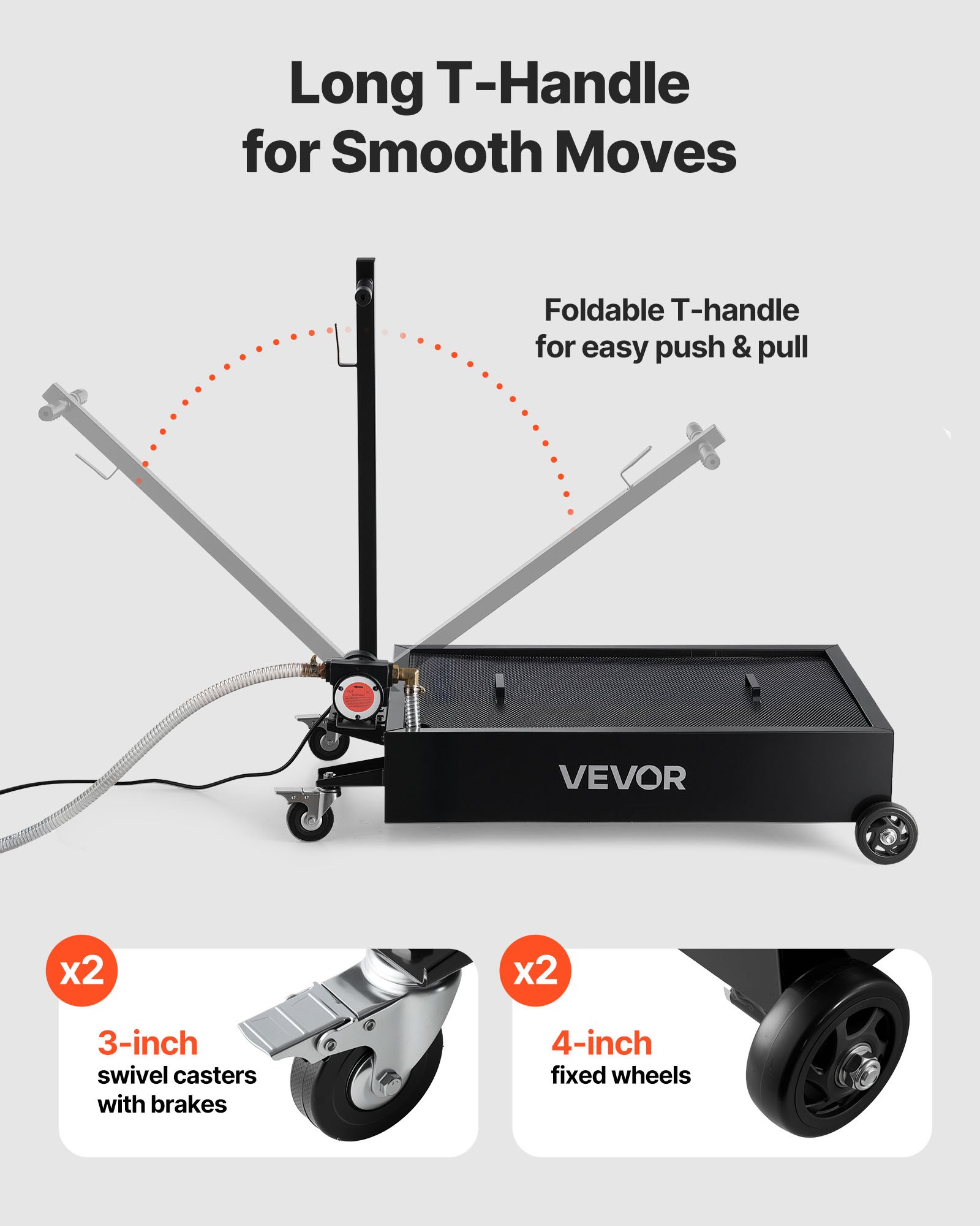 VEVOR Bandeja de drenaje de aceite de perfil bajo, bandeja de drenaje de aceite de 15 galones con bomba, bandeja de cambio de aceite con bomba eléctrica de 180 W, manguera de 8.2 pies y mango plegable