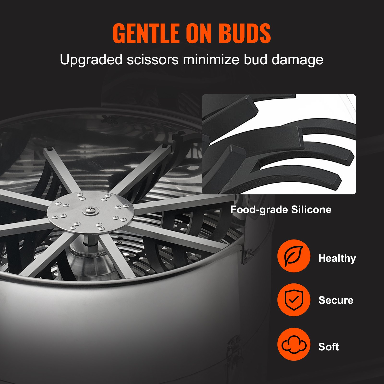 VEVOR Recortadora de Cogollos Eléctrico 48,3 cm Cortacésped 60 W Recortadoras de Hojas Velocidad Ajustable Cuchillas de Acero Inoxidable Bolsa de Red Podadora de Mano para Hojas Plantas Flores Brotes