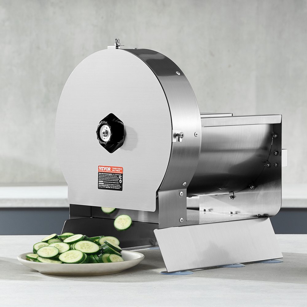 Cortadora de verduras eléctrica VEVOR, cortadora comercial ajustable de 0-12 mm de grosor, convertible a manual, de acero inoxidable, para patatas, limones, tomates y manzanas.