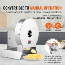 VEVOR Cortadora de verduras eléctrica, cortadora comercial ajustable de 0-0,5"/0-12 mm de espesor, convertible a manual, cortadora de alimentos de acero inoxidable, puerto de alimentación grande para papas y tomates