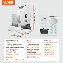 VEVOR Cortadora de verduras eléctrica, cortadora comercial ajustable de 0-0,5"/0-12 mm de espesor, convertible a manual, cortadora de alimentos de acero inoxidable, puerto de alimentación grande para papas y tomates