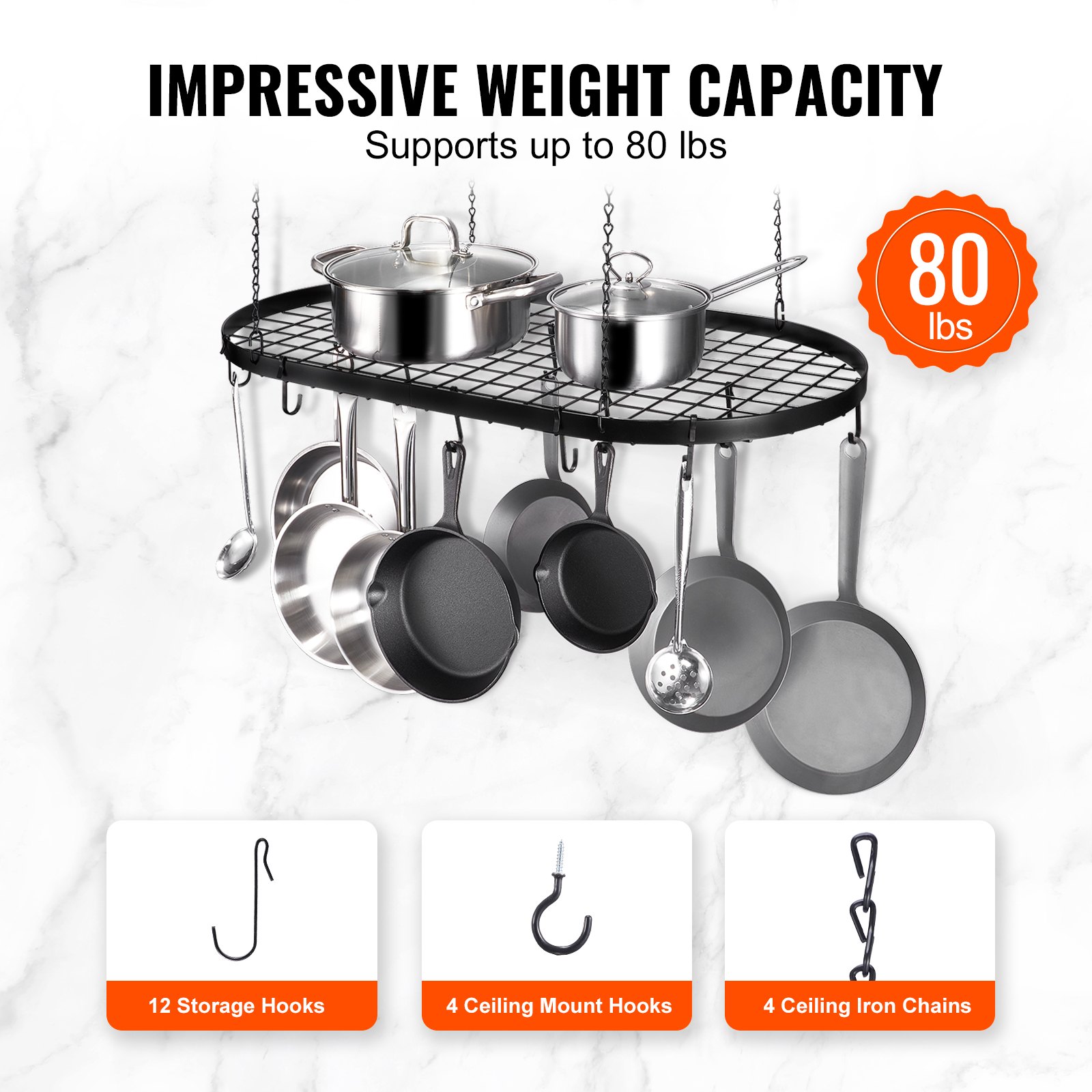 VEVOR - Estante para colgar macetas, 32 pulgadas, soporte de techo para colgar macetas, estante para macetas de techo con 12 ganchos en S, peso de carga de 80 libras, ideal para el hogar, restaurante, utensilios de cocina, utensilios