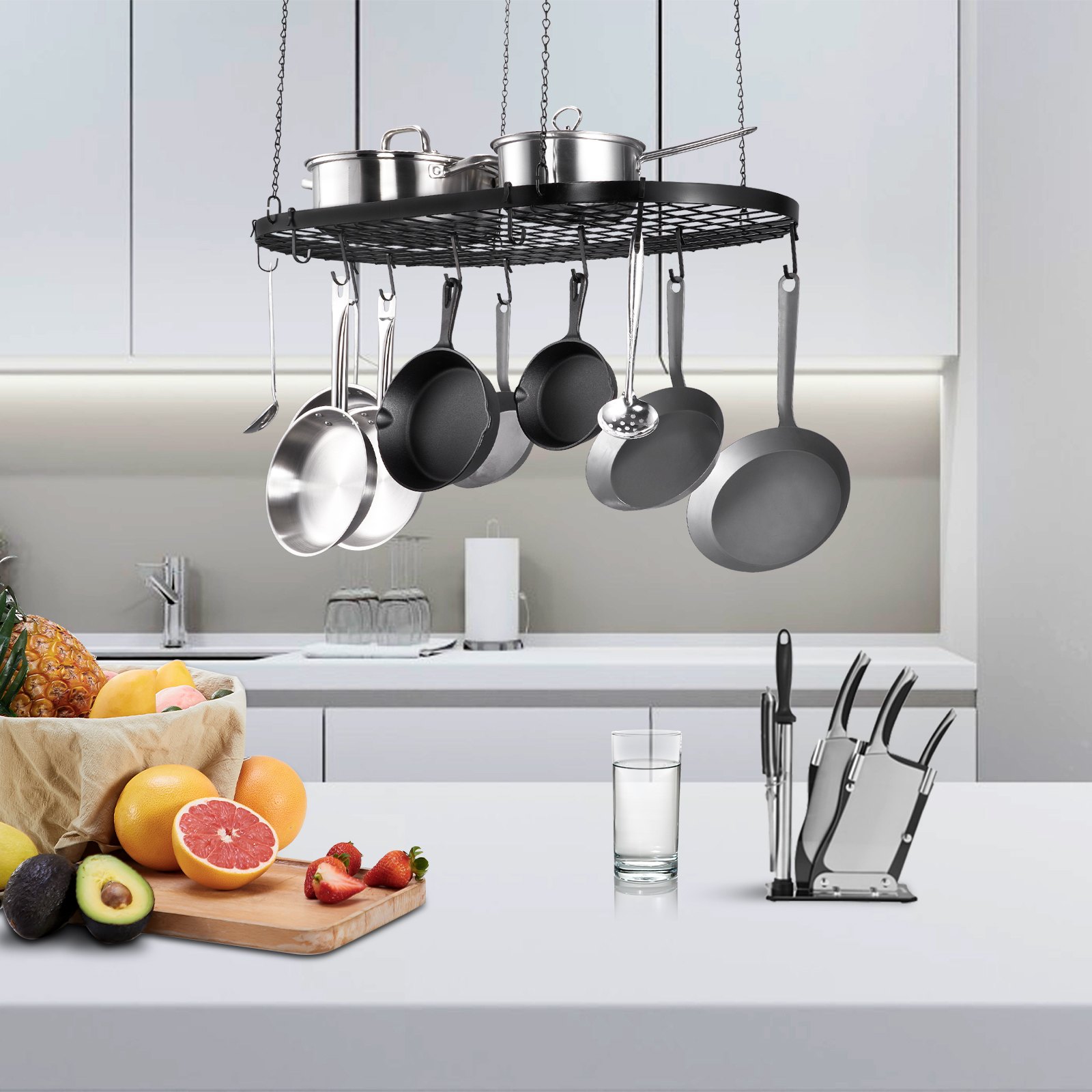 VEVOR - Estante para colgar macetas, 32 pulgadas, soporte de techo para colgar macetas, estante para macetas de techo con 12 ganchos en S, peso de carga de 80 libras, ideal para el hogar, restaurante, utensilios de cocina, utensilios