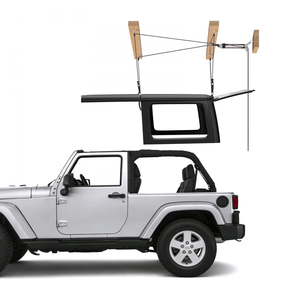 Elevador VEVOR para quitar techos rígidos, 100 kg, elevador de techo para Jeep con sistema anticaída, fácil de usar por una sola persona, soporta techos de 20 a 40 cm, para Jeep Wrangler JK JL y Ford de 2 y 4 puertas.