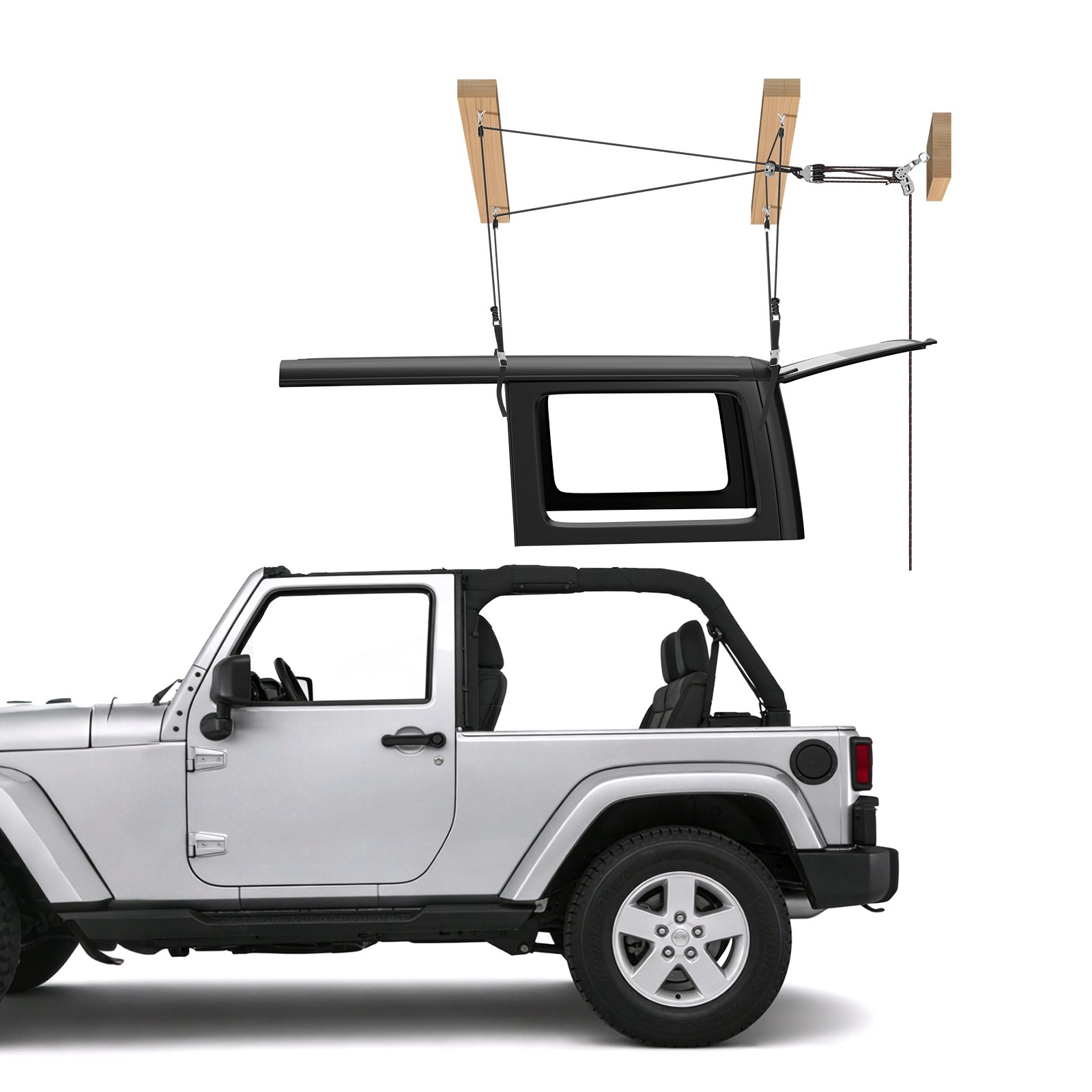 Elevador VEVOR para quitar techos rígidos, 100 kg, elevador de techo para Jeep con sistema anticaída, fácil de usar por una sola persona, soporta techos de 20 a 40 cm, para Jeep Wrangler JK JL y Ford de 2 y 4 puertas.