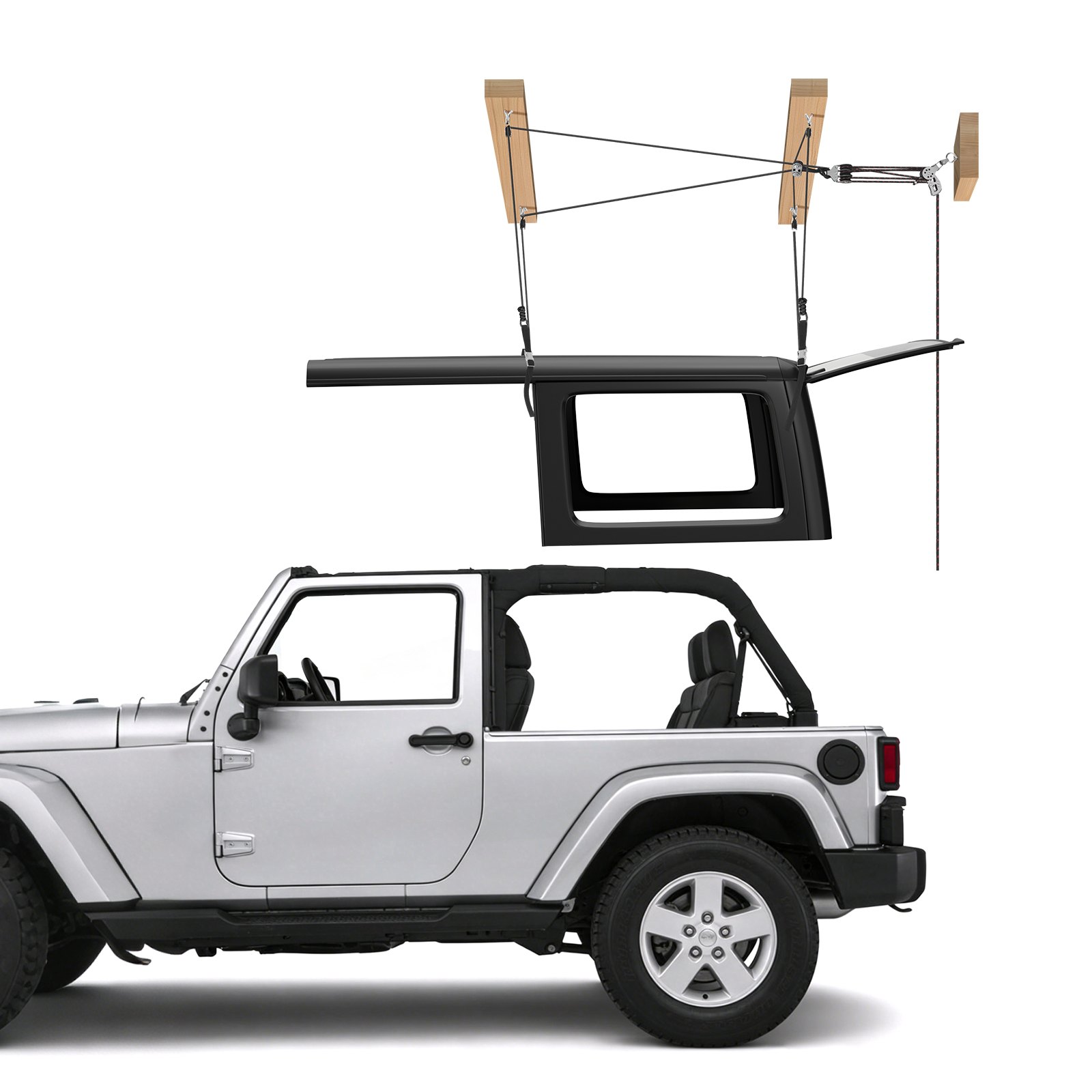 Elevador VEVOR para quitar techos rígidos, 100 kg, elevador de techo para Jeep con sistema anticaída, fácil de usar por una sola persona, soporta techos de 20 a 40 cm, para Jeep Wrangler JK JL y Ford de 2 y 4 puertas.