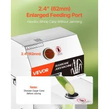 Exprimidor de caña de azúcar eléctrico VEVOR, máquina exprimidora de caña de azúcar de 800 W con alto rendimiento de 661 lb/h, 3 rodillos de acero inoxidable, entrada grande de 2,4", exprimidor de jugo de caña de azúcar con ruedas para uso doméstico/comercial