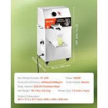 Exprimidor de caña de azúcar eléctrico VEVOR, máquina exprimidora de caña de azúcar de 800 W con alto rendimiento de 661 lb/h, 3 rodillos de acero inoxidable, entrada grande de 2,4", exprimidor de jugo de caña de azúcar con ruedas para uso doméstico/comercial
