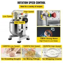 VEVOR Batidora Industrial Tuspuzz Mezclador de Alimentos 20Qt Batidora Amasadora 750W Robot de Cocina Mezcladora Amasadora 73 kg Velocidades