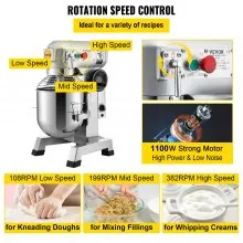 VEVOR Batidora Industrial Tuspuzz Mezclador de Alimentos 30Qt Batidora Amasadora 1100W Robot de Cocina Mezcladora Amasadora 90 kg Velocidades