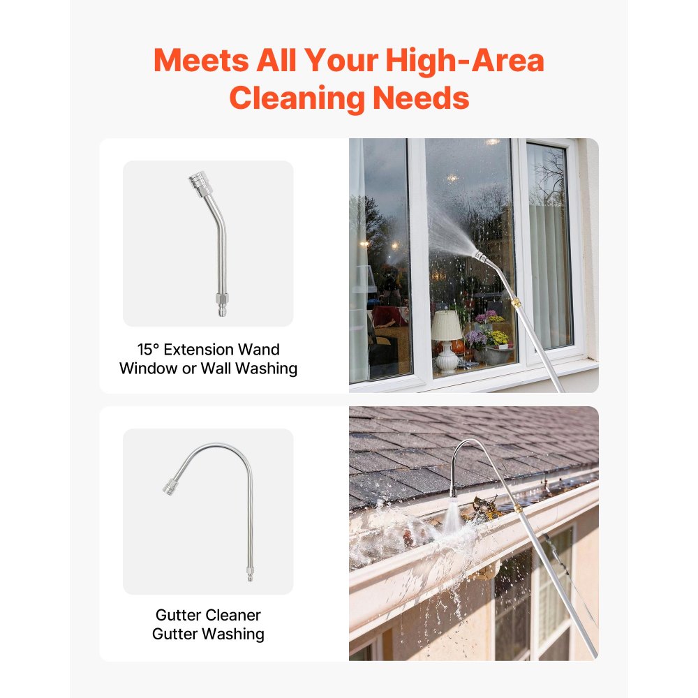 VEVOR Varilla Telescópica para Hidrolavadora 3 Secciones 2,74 m, Juego de Varilla de Extensión para Hidrolavadora 4000 PSI con 7 Boquillas, Adaptador de Manguera, para Limpieza a Alta Presión