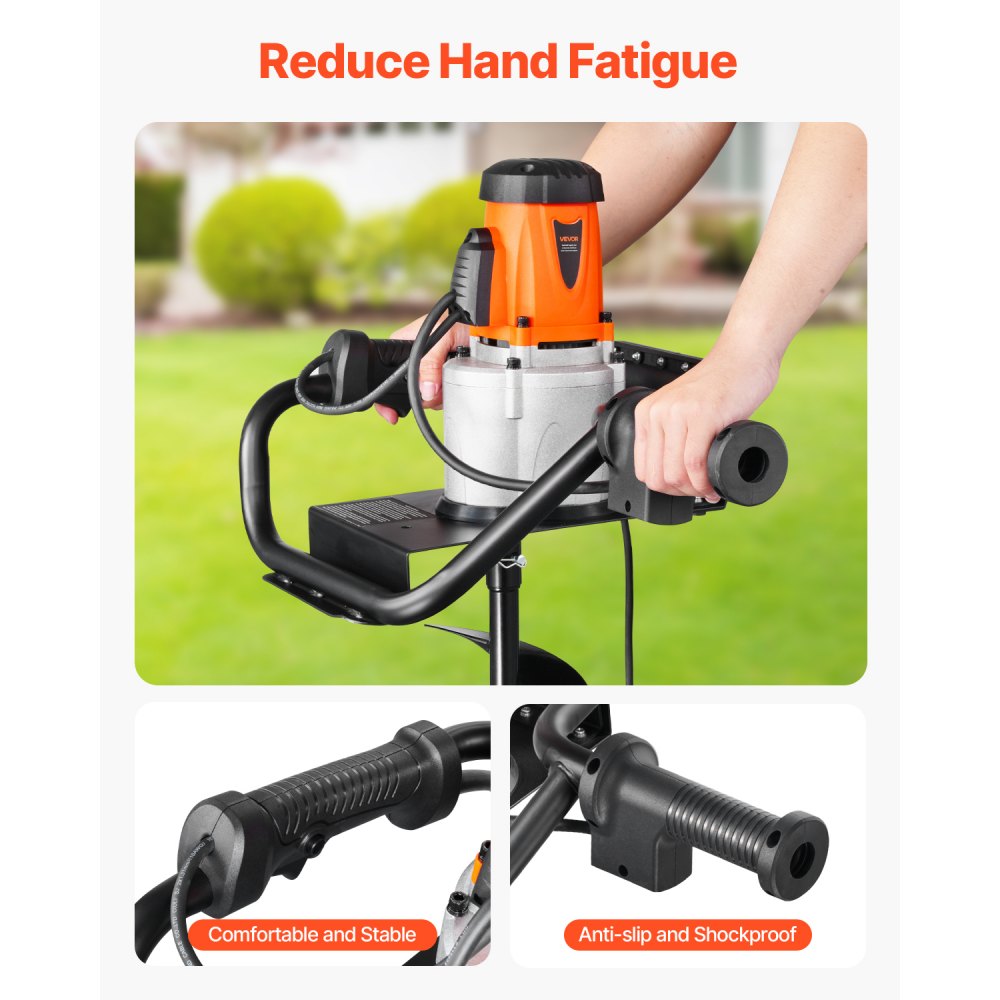 Excavadora eléctrica de postes VEVOR, broca de 5,71 pulgadas con potente motor de 1500 W, broca de acero aleado para tierra de 140 RPM con varilla de extensión de 10,24 pulgadas, para excavar hoyos para postes, perforar y plantar árboles.