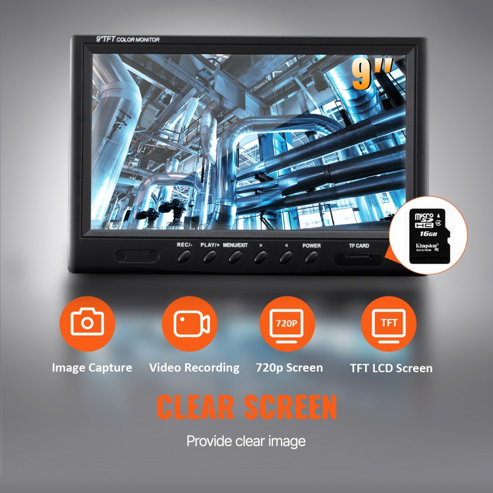 Cámara de alcantarillado VEVOR con localizador de 512 Hz, 50 m (164 pies), cámara de inspección de tuberías de 9" con función DVR, IP68, 12 LED ajustables y tarjeta SD de 16 GB para alcantarillado, hogar, conductos de drenaje y plomería.