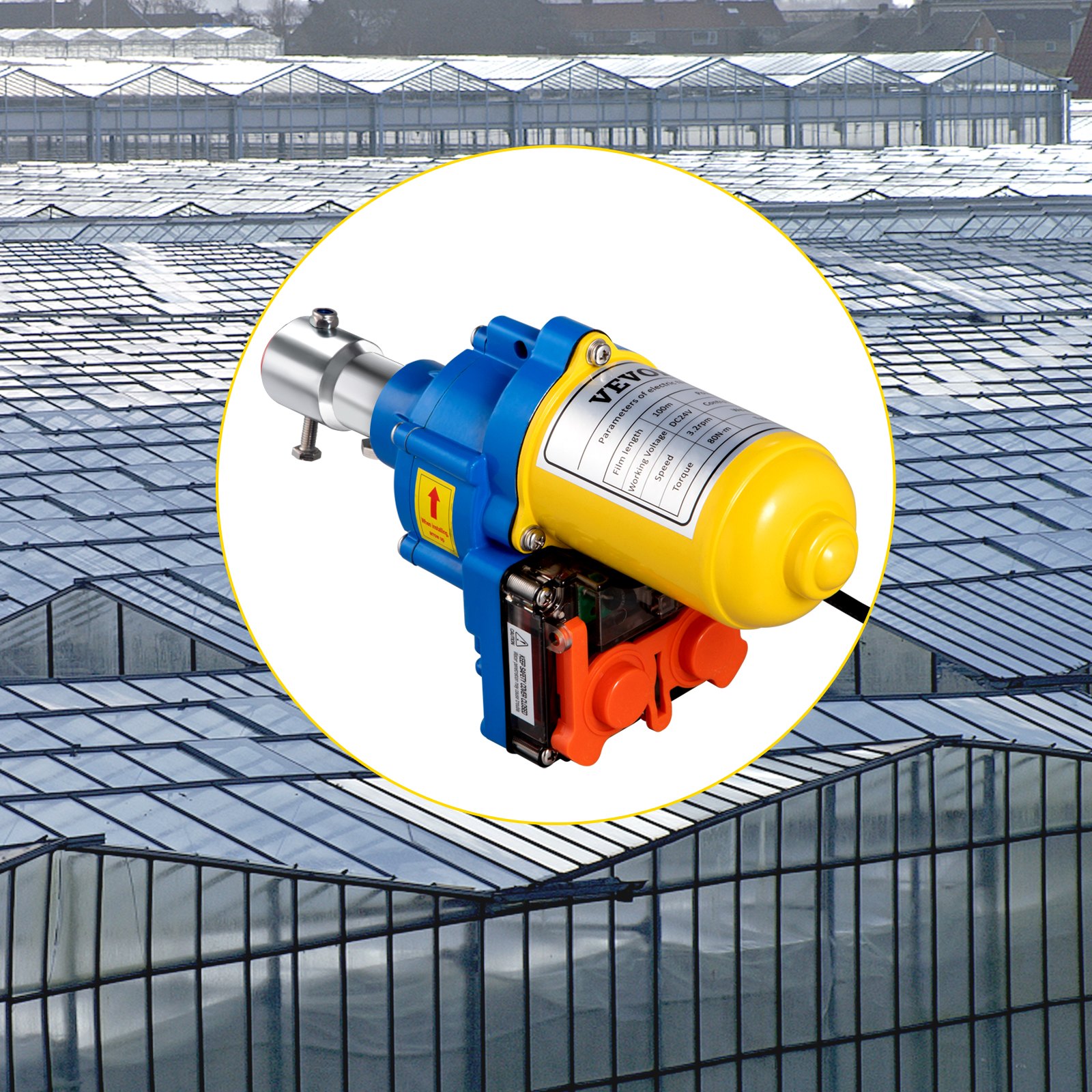 VEVOR Motor enrollable para invernadero, 100 W CC 24 V 3,2 RPM, resistente al agua, aleación de aluminio, marco eléctrico para invernadero, motor enrollable con interruptor de límite preciso, para ventilación de invernadero, ventilación automática