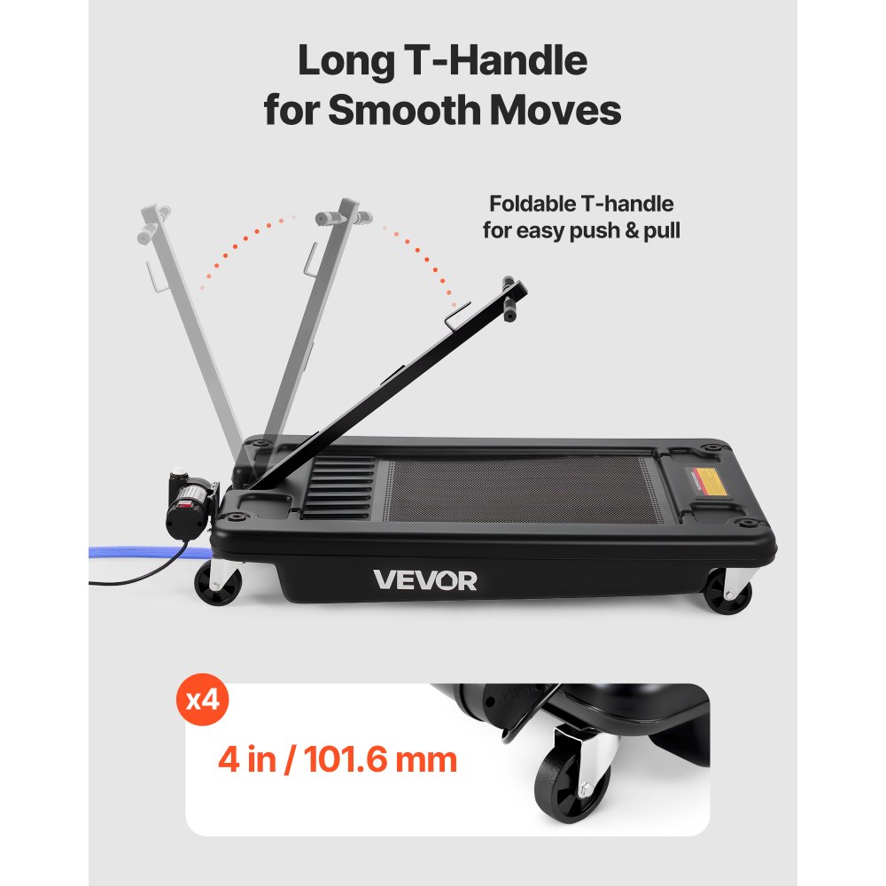 VEVOR Bandeja de drenaje de aceite de perfil bajo, 17 galones, con ruedas, bomba eléctrica, manguera de 7.2 pies y asa plegable en T, a prueba de fugas y resistente a la corrosión, para SUV, negro