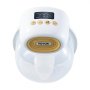 Extractor de leche portátil VEVOR con pantalla digital y botones de control en una unidad blanca y dorada.