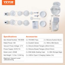 VEVOR Extractor de Leche, Extractores de Leche Eléctricos Portátiles Manos Libres, 4 Modos y 12 Niveles, Succión Fuerte de 300 mmHg, Extractor de Lactancia Portátil Recargable Ultra Silencioso con Pantalla LED, Inserto de 24 mm/brida de 28 mm