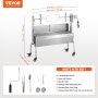 VEVOR - Asador de carbón con parabrisas, para cerdo, cordero y cabra, 117 cm (46 pulgadas), capacidad de 60 kg, motor eléctrico de 52 W, asador de acero inoxidable con ruedas bloqueables, para acampar al aire libre