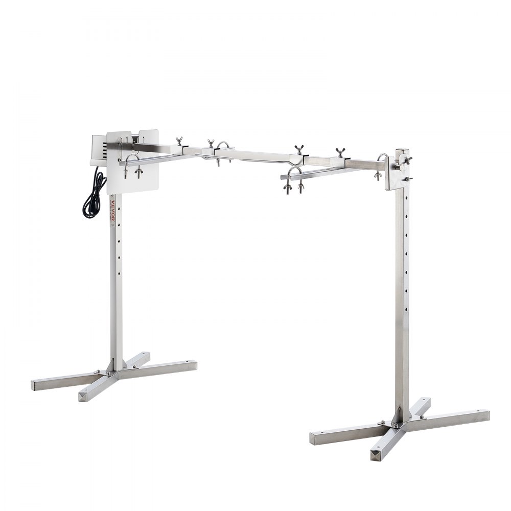 Kit de asador eléctrico VEVOR, 117 cm (46 pulgadas), capacidad de 40 kg, motor automático de 42 W, altura ajustable, soporte universal para asar, kit de asado de acero inoxidable, varilla para asar con protector térmico para cerdo y cordero.