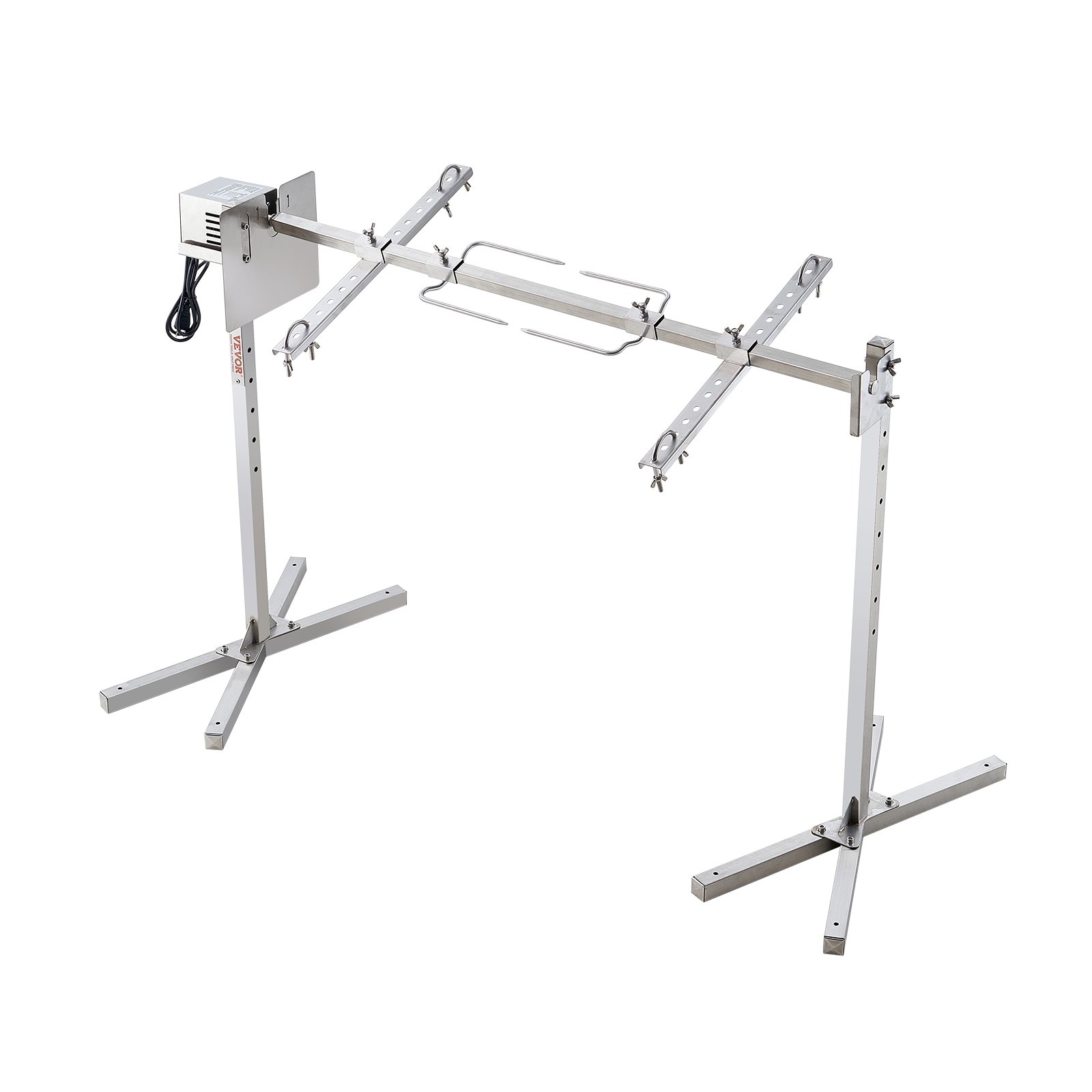 VEVOR - Kit de asador eléctrico para barbacoa, 117 cm (46 pulgadas), capacidad de 60 kg (132 lb), motor automático de 52 W, altura ajustable, soporte universal para asar, kit de acero inoxidable, varilla para asar con protector térmico para cerdo y cordero