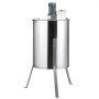 Extractor de miel eléctrico VEVOR en acero inoxidable con motor en la parte superior y base de trípode resistente.
