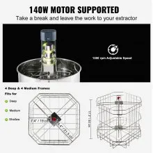 VEVOR Extractor de miel eléctrico, extractor de miel de 4/8 marcos, extracción de apicultura de acero inoxidable, equipo de centrífuga apiario con soporte ajustable en altura, tambor de panal con tapa