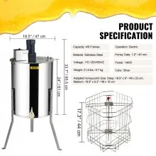 VEVOR Extractor de miel eléctrico, extractor de miel de 4/8 marcos, extracción de apicultura de acero inoxidable, equipo de centrífuga apiario con soporte ajustable en altura, tambor de panal con tapa