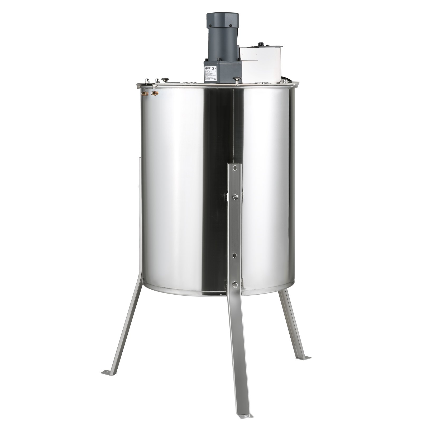 Extractor de miel eléctrico VEVOR, centrifugadora de miel de 4/8 cuadros, acero inoxidable, con soporte de altura ajustable y tapa.