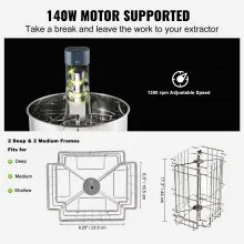 VEVOR Extractor de miel eléctrico, extractor de miel de 2/4 marcos, extracción de apicultura de acero inoxidable, equipo de centrífuga apiario con soporte ajustable en altura, tambor de panal con tapa