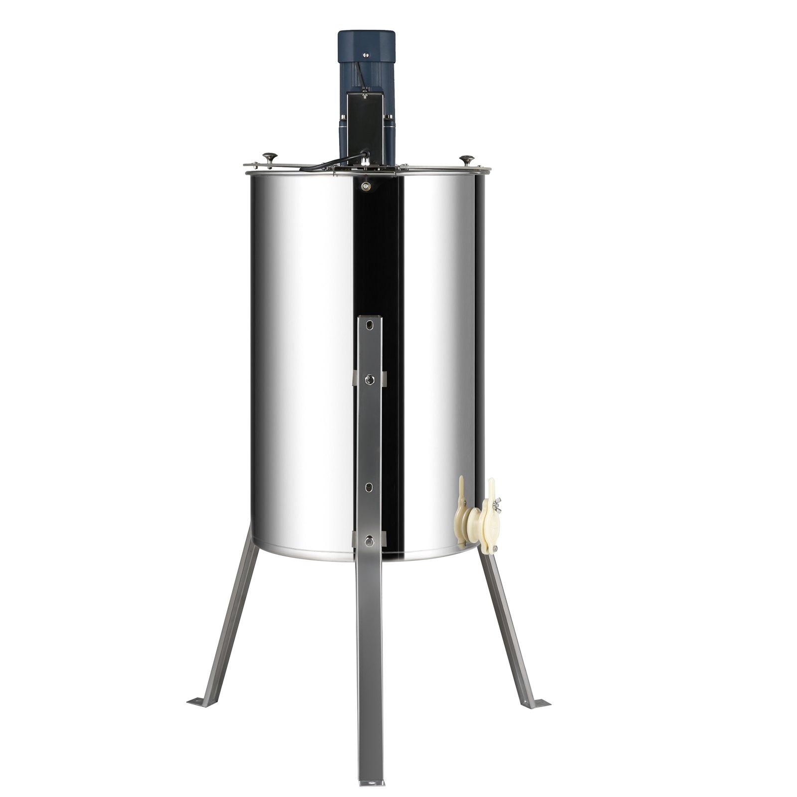 Extractor de miel VEVOR con tambor de acero inoxidable y parte superior motorizada, apoyado sobre tres robustas patas.