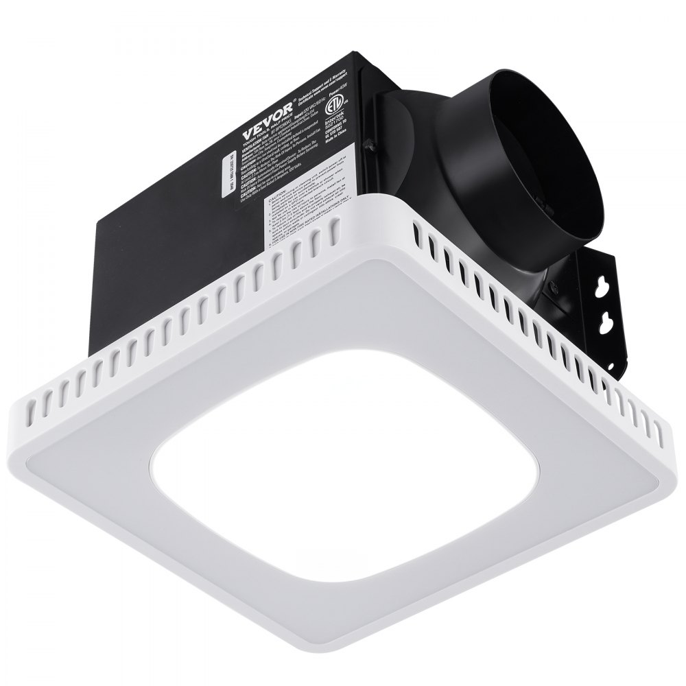 Extractor de aire para baño VEVOR, 8 colores LED, 110 CFM de eficiencia, motor de cobre de bajo ruido de 1.5 sones, ventilador de techo de bajo consumo, sin necesidad de acceso al ático, apto para diversos techos.