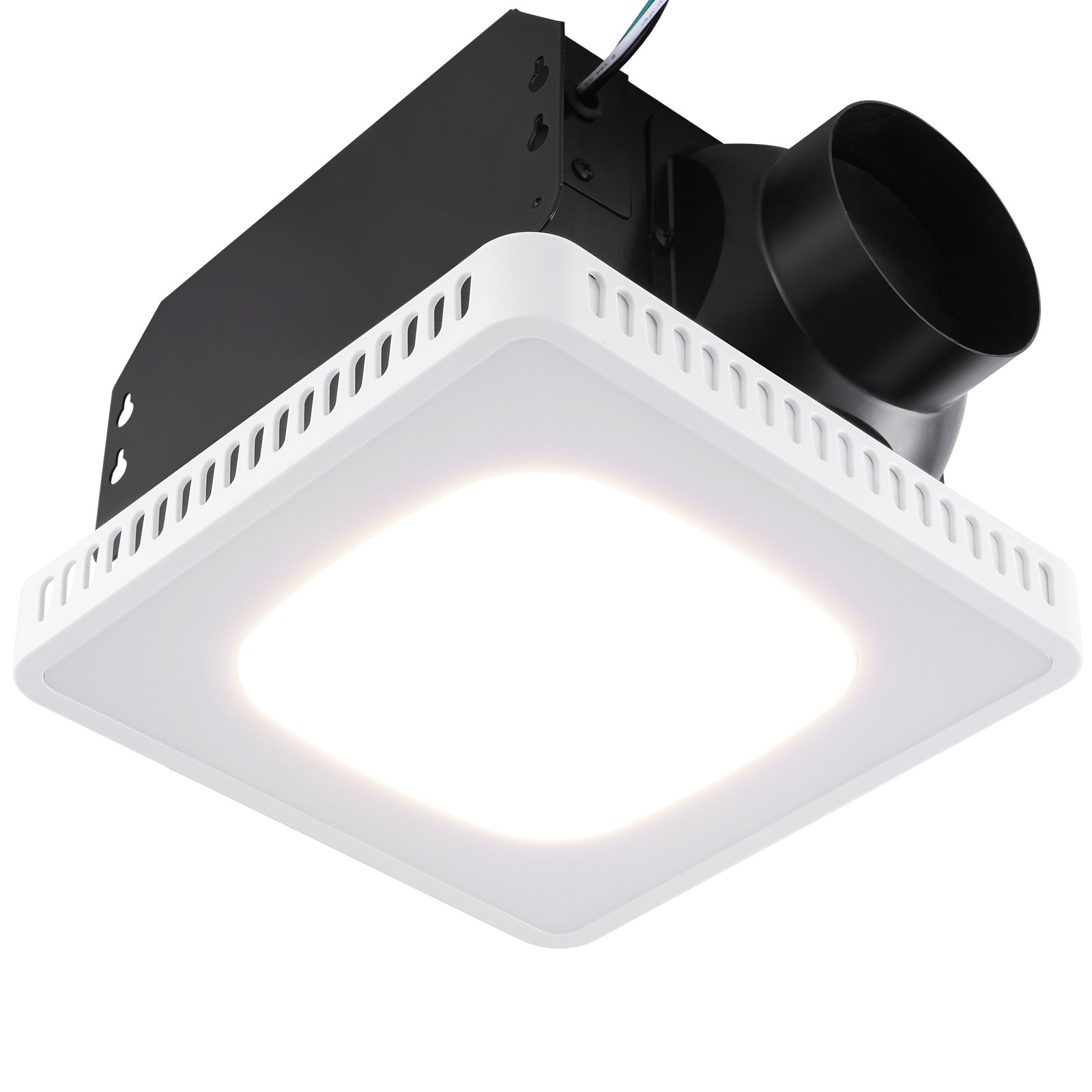 Extractor de aire para baño VEVOR, 8 colores LED, 110 CFM de eficiencia, motor de cobre de bajo ruido de 1.5 sones, ventilador de techo de bajo consumo, sin necesidad de acceso al ático, apto para diversos techos.