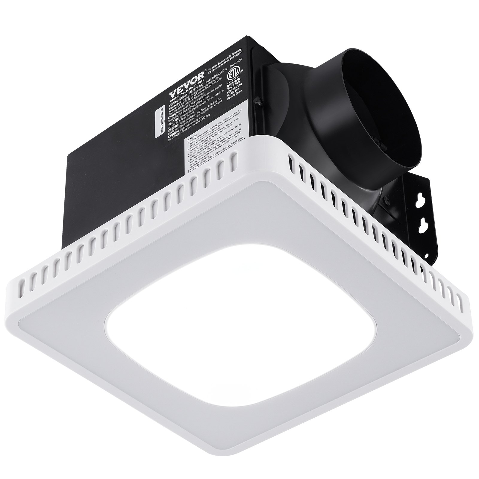 Extractor de aire para baño VEVOR, 8 colores LED, 110 CFM de eficiencia, motor de cobre de bajo ruido de 1.5 sones, ventilador de techo de bajo consumo, sin necesidad de acceso al ático, apto para diversos techos.