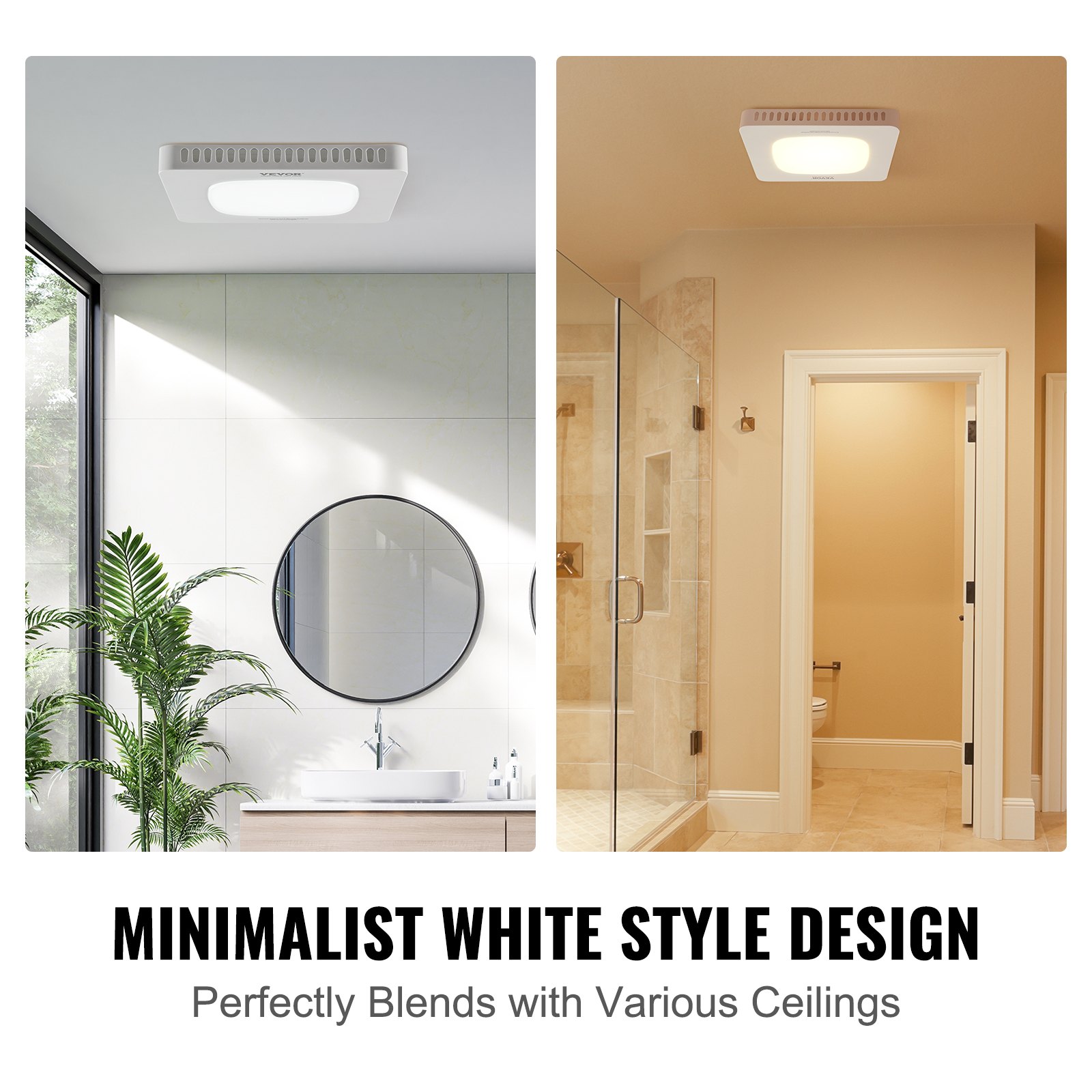 VEVOR Extractor de Baño, Ventilación de Alta Eficiencia de 80 CFM, Motor Totalmente de Cobre de Operación de Bajo Ruido de 1.5 Sones, Ventilador de Techo para Baño de Ahorro de Energía, Sin Necesidad de Acceso al ático, para Varios Techos