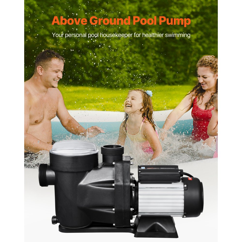 Bomba para piscina elevada VEVOR, 2.5 HP, 148 GPM, caudal máximo, bomba de piscina de una sola velocidad, 220 V, 3450 RPM, elevación máxima de 18 m, con cesta de filtro de PP, temperatura máxima del agua de 50 °C, para jacuzzis y spas.
