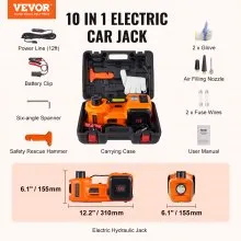 VEVOR, gato hidráulico eléctrico para piso de coche, 5 toneladas, 12V, bomba de inflado de neumáticos incorporada