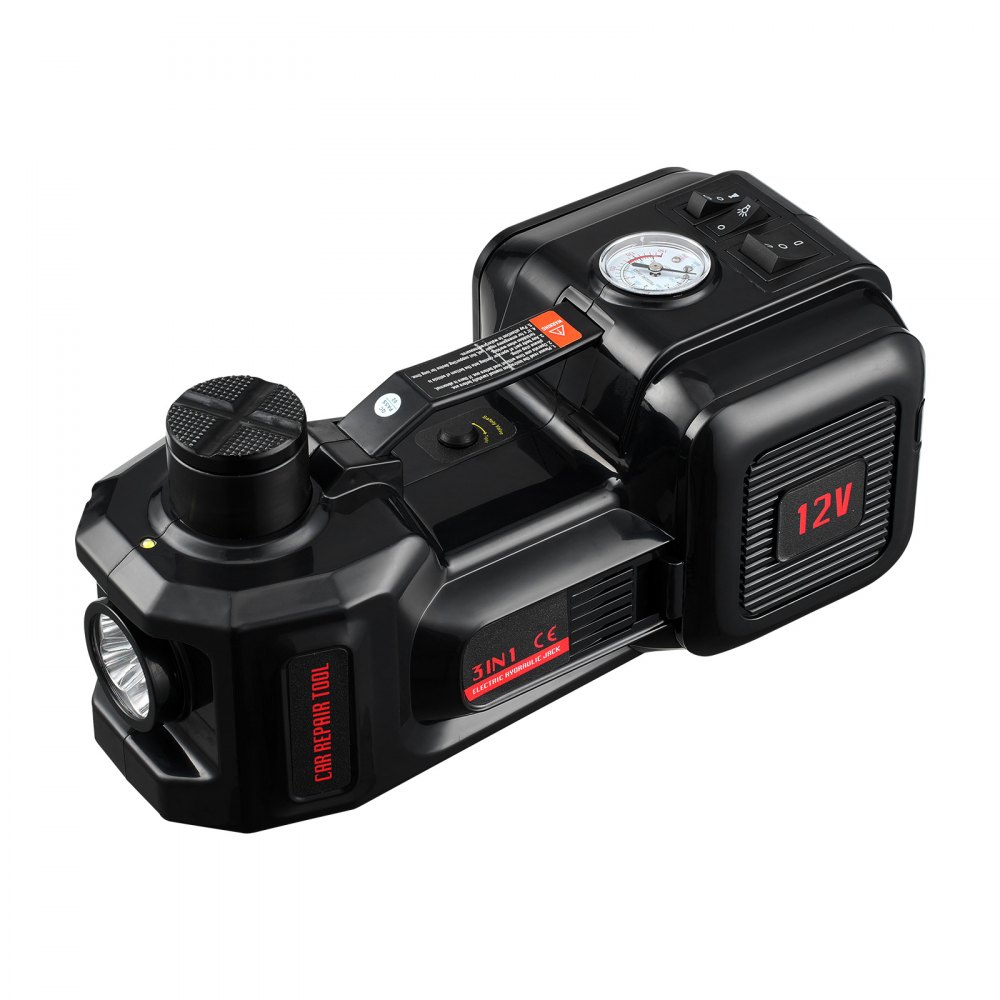 VEVOR Gato Eléctrico Portátil para Automóvil, 5 Toneladas, Gato de Tijera Eléctrico con Inflador Incorporado, 12 V con Llave de Impacto Eléctrica y Luz LED, para Sedán, SUV, Camión, 315 x 155 x 155 mm