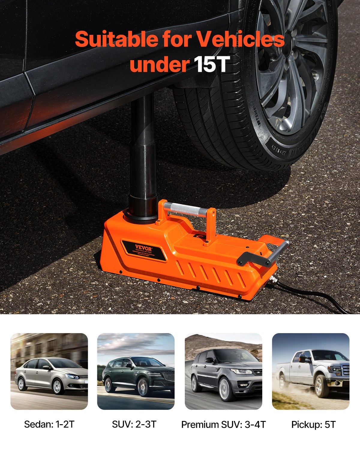 VEVOR Gato Eléctrico para Automóvil, 15 Toneladas, Gato de Tijera Eléctrico Ajustable con Gran Capacidad de Carga, Doble Potencia de 12 V con Luz LED, para Sedán, SUV, Camión, 410 x 130 x 205 mm