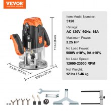 VEVOR Enrutador de inmersión, 3-1/4 HP, 120 V, 12000-23000 RPM de velocidad variable, enrutador electrónico de base de inmersión, kit de enrutador de carpintería con estuche de transporte, guía paralela, guía recta, juego de cono de pinza de 1/4